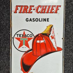 1947 Texaco Fire Chief Porcelain Pump Plate 12x18"
