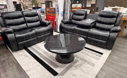 NEW BLACK RECLINING SOFA AND LOVESEAT WITH FREE DELIVERY ORDER HERE PAY ON ARRIVAL