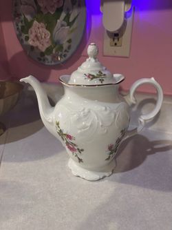 White Porcelain Teapot with Floral Design