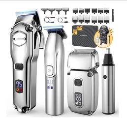 Jack & Rose Hair Clippers for Men Set Professional, Cordless Men Hair Trimmer, Electric Shavers, Barber kit, 4 in 1,LED Display, for Nose, Body, Bald