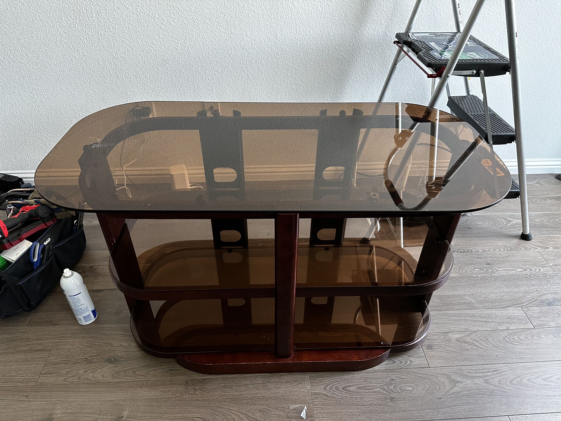 Glass Top Mahogany Entertainment Stand