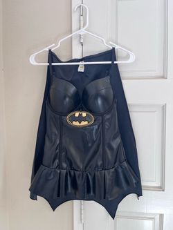 Batgirl Halloween Costume Dress with Attached Cape – Kids Size L (Fits Adult S) – Pre-Owned