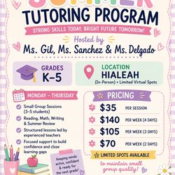 Summer Tutoring Program K–5 | Reading, Math & Writing | Hialeah