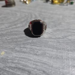 Size 11 Black Onyx Stainless Steel Mens Ring