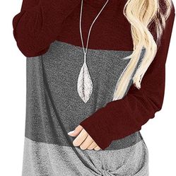 Womens Casual Tunic Tops Twist Knot Pullover Shirts