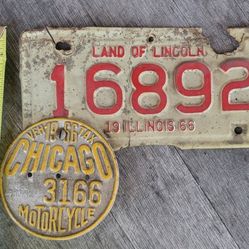 1966 City Of Chicago Motorcycle Tax Plate 