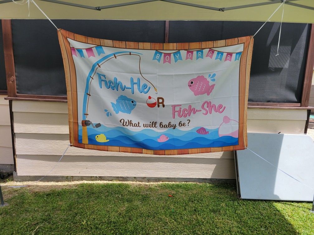Gender Reveal Fish Backdrop Baby Shower Decoration