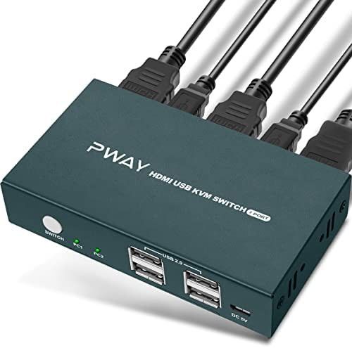 HDMI KVM Switch 2 In 1 Out Box. 4K@ 30Hz with USB 2.0 Hubs, HDMI Cables And USB Cables Attached