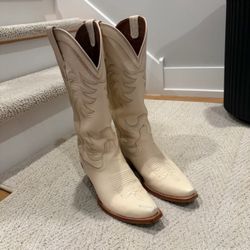 EUC $375 TECOVAS Annie Cowhide Western Boots Bone 8 Cowboy Cowgirl Cream Ivory Mexico