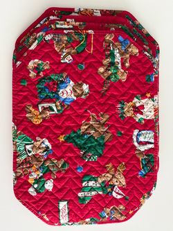Vintage Christmas Teddy Bear Quilted Placemats - Set of 6