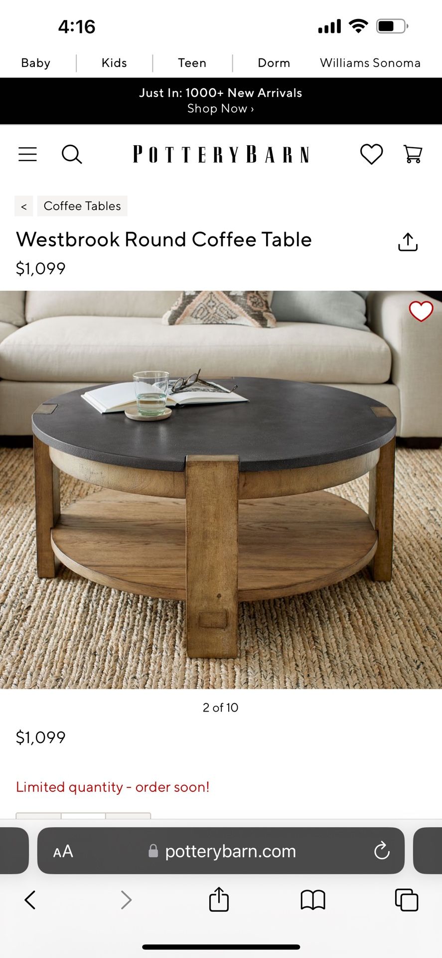 Pottery Barn Round Coffee Table 