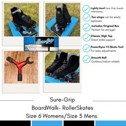 🛼✨ Black Sure-Grip Suede Roller Skates + PowerDyne Y3 Skate Tool  ✨🛼