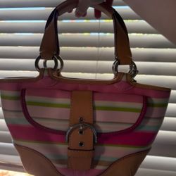 Coach Hamptons Multicolor Striped Buckle Tote Bag
