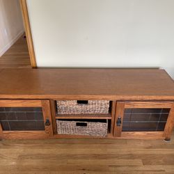 Solid Wood TV Stand With Baskets 