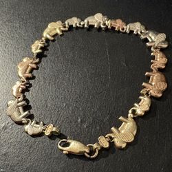 14k Solid Gold Elephant Bracelet 