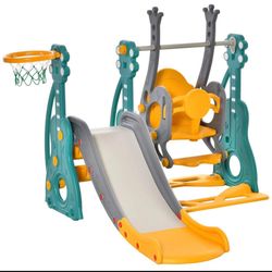 Basketball-Design Baby Slide and Swing Set for Toddlers with Ultra-Safety, Baby Playground Set, Fun Toddler Playset Exercise Toy & Indoor/Outdoor Toy 