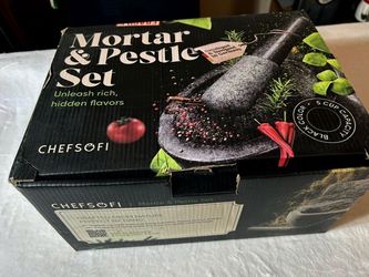 New,ChefSofi Mortar and Pestle Set (5-Cups), Black &; Gray