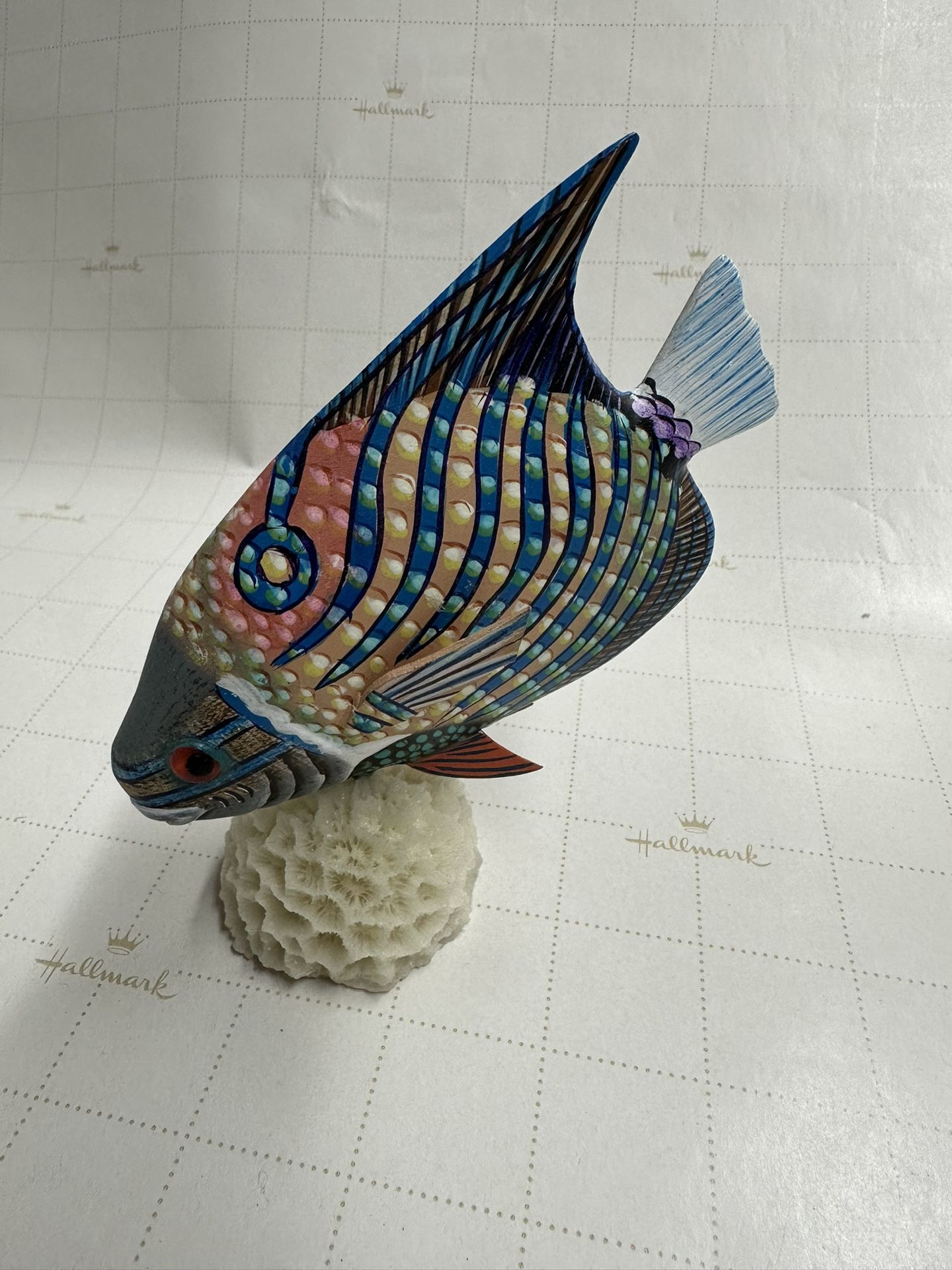 Hand Painted Wood Angel Fish Mounted on Coral