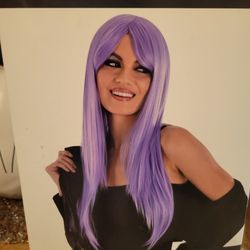 Long Purple Costume Wig with Bangs