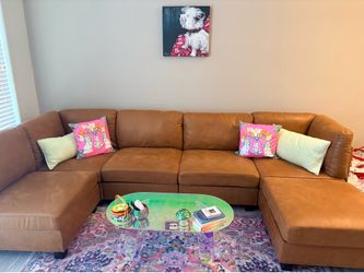 Wade Logan Amaron 6-piece Modular Faux Leather Sectional - Ginger