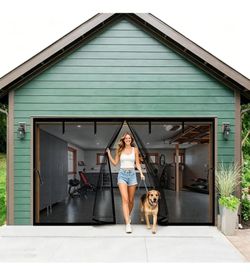 Garage Door Screen 14x12ft for 1 2 Car, Magnetic Retractable Fiberglass Privacy Mesh Curtain, Weighted Bottom, Kids & Pets Friendly for Garage Carport