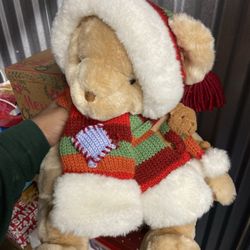 Cherished Teddies Plush Brown Christmas Winter Bear 2002 Knitted Hat & Scarf 17”