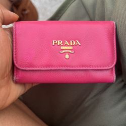 Authentic Prada Pink Saffiano Leather Key Holder
