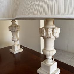 Antique Italian Carved Marble Lamps Pair