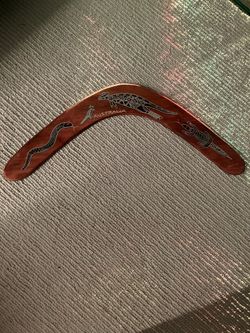 Vintage Australian Wooden Boomerang Kangaroo and Serpent Art