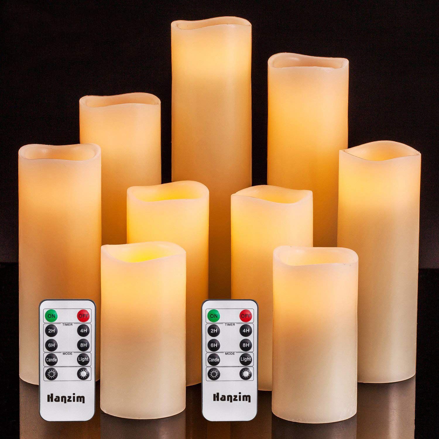 Flameless Flickering Battery Operated Candles 4" 5" 6" 7" 8" 9" Set Of 9 Ivory Real Wax Pillar LED Candles With 10-Key Remote And Cycling 24 Hours Tim