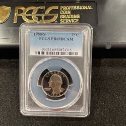 1988 S Gem Proof Washington Quarter Graded At PR69 With A Deep Cameo C-6