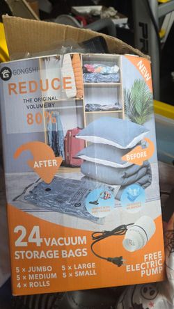 Gongshi 24-Pack Vacuum Storage Bags with Electric Pump