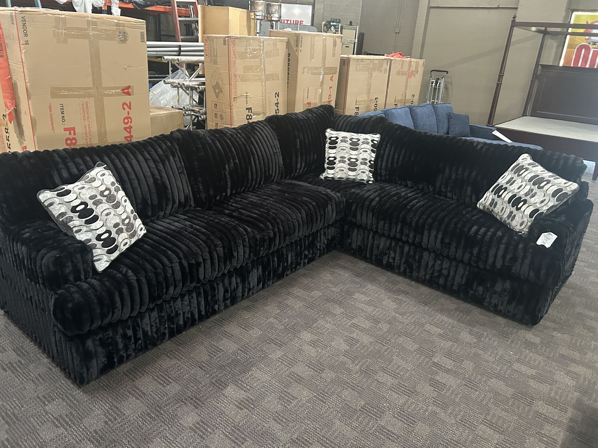 Thick Fluffy Black Sectional