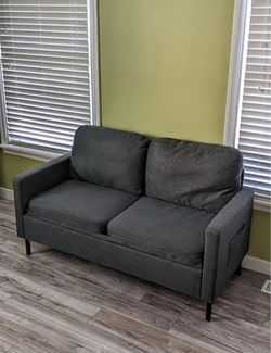 57” Modern Fabric Dark Gray Loveseat With USB
