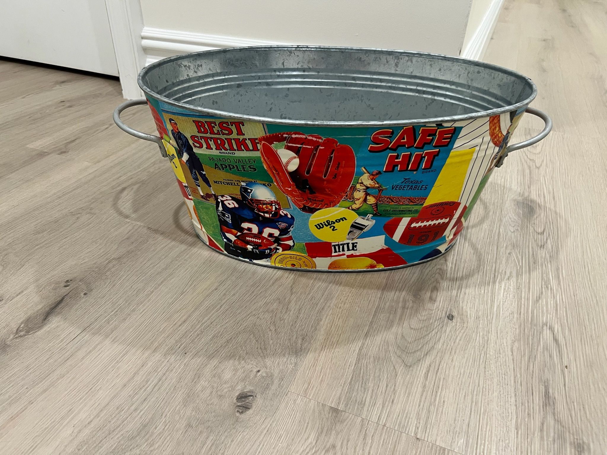Sports Bucket by Macbeth Collection Great Condition Great for storage and decor 20 x 13.5 x 9h Smoke and pet free household