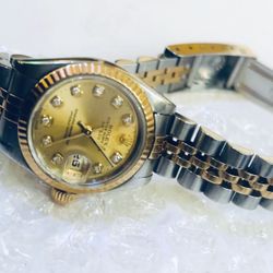 LADY-Datejust 26mm Champaign- 18K Yellow gold-custom Diamond Dial- & Jubilee Bracelet- Two Tone Stainless Steel 18k Yellow Gold/Bezel 