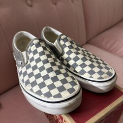 vans checkerboard slip on pewter gray 