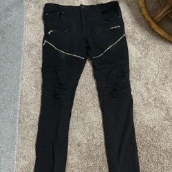 8ighth Dstrkt Black Moto Biker Ribbed Jeans Skinny Silver Zip Zipper 