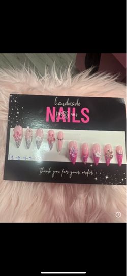 Handmade Press On Nails Pink Glitter Set