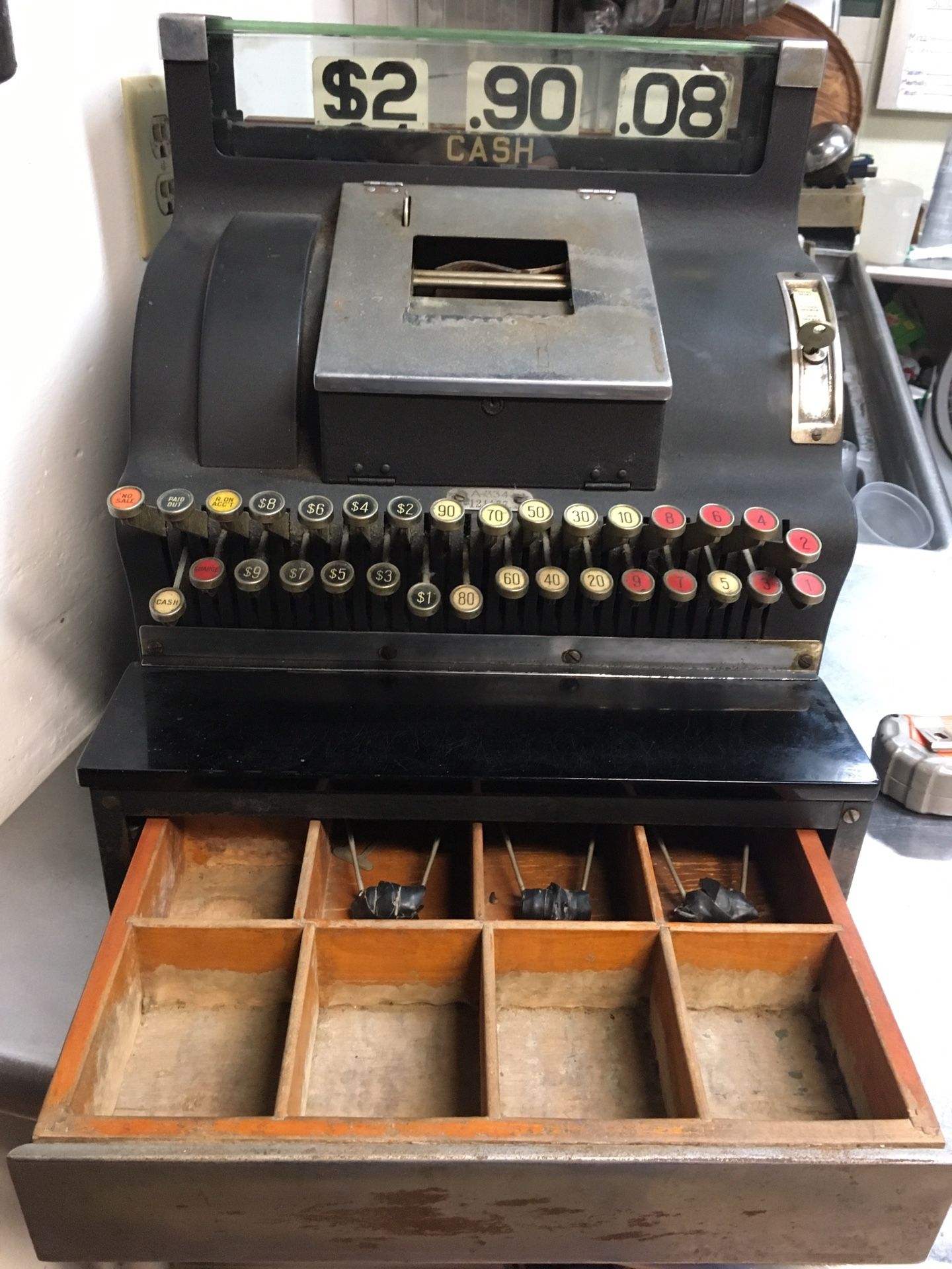 1920s Remington Cash Register Vintage Model A-334 Works Black Metal As Is as is, seems to be in decent working condition, key is in unit and the top