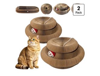 2-Pack Magic Organ Cat Toy | Kitty Curls Cat Toy | Reversible Cat Scratcher Pad with Bell Balls, Corrugated Cardboard Scratching Board for Indoor Cats