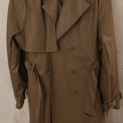 Long Beige  Trench Coat Leather 