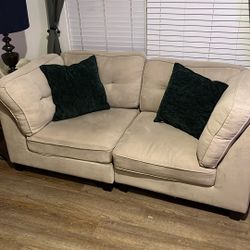Modular Beige Sectional Sofa – Connectable Pieces with Hidden Clamps