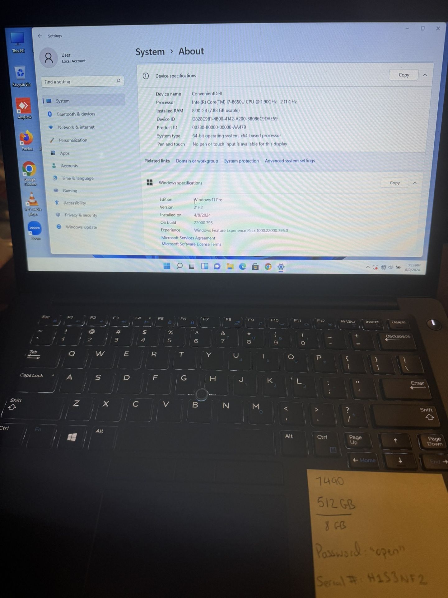 Dell Windows 11 Pro, 512 GB, 8 GB RAM