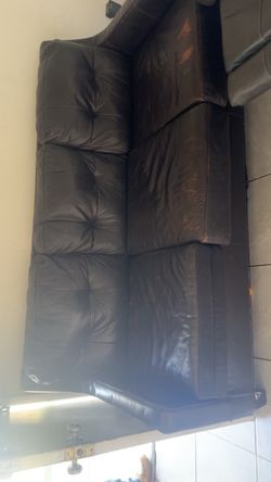 Dark Brown Leather Tufted Sofa