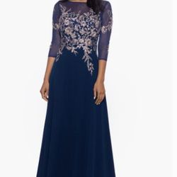 Navy blue Chiffon Dress - Long- formal 