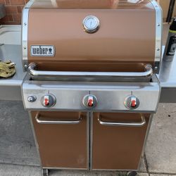 Orange Red And Silver Stainless Steel Weber Genesis Edition E-310 3 Burners Propane Grill BBQ