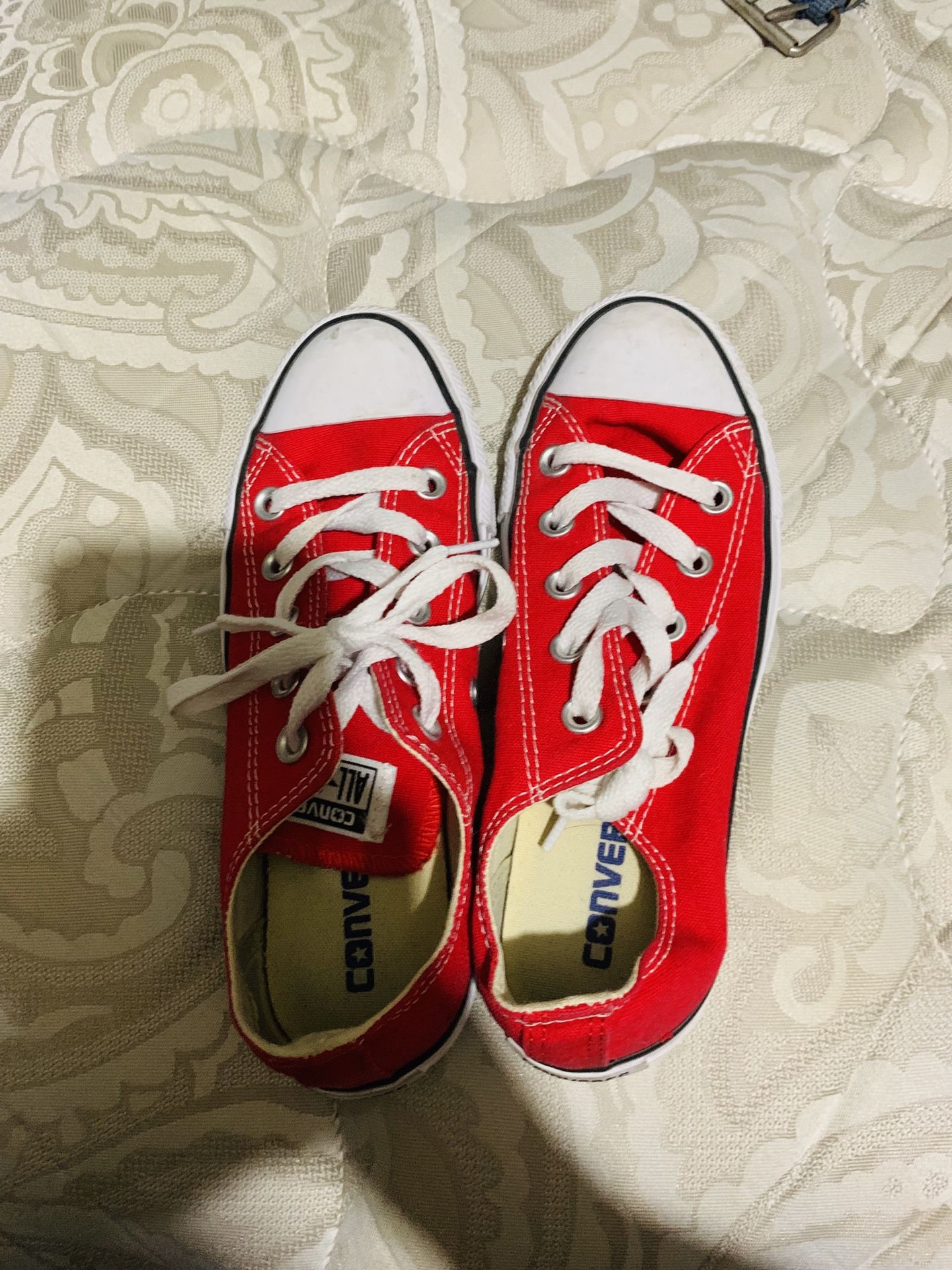 Red converses size 5 for women and 3 men