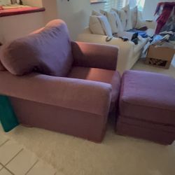 Oversized Plum Armchair with Matching Ottoman – Super Cozy!