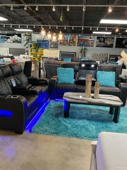 Power Reclining 2 Pc Sofa And Love With Led Lights Only $2699 Free Rug